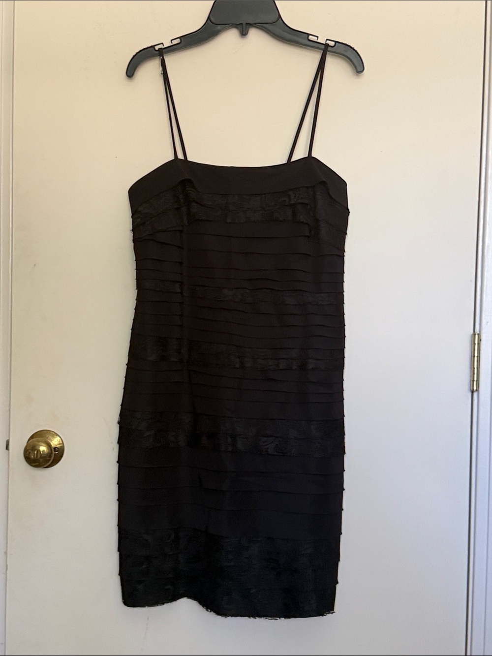 connected apparel Black Tiered Spaghetti-Strap Mini Dress
